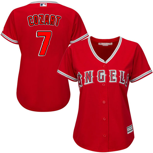 Angels #7 Zack Cozart Red Alternate Women's Stitched MLB Jersey - Click Image to Close